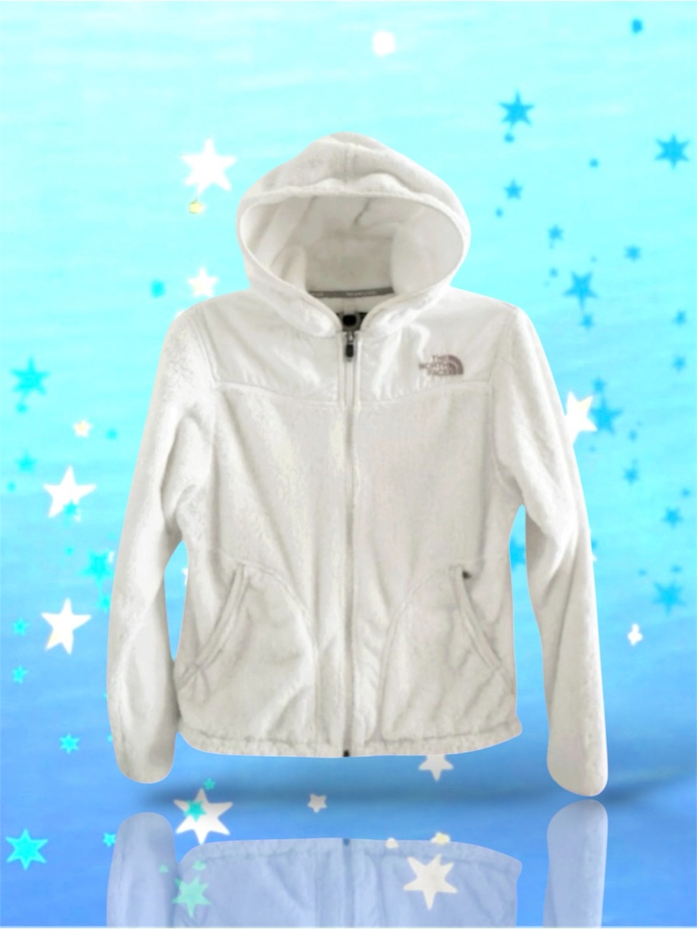 💗THE NORTH FACE Women’s Girl’s Front Zip Up Fleece Hooded Jacket • WHITE • SMALL